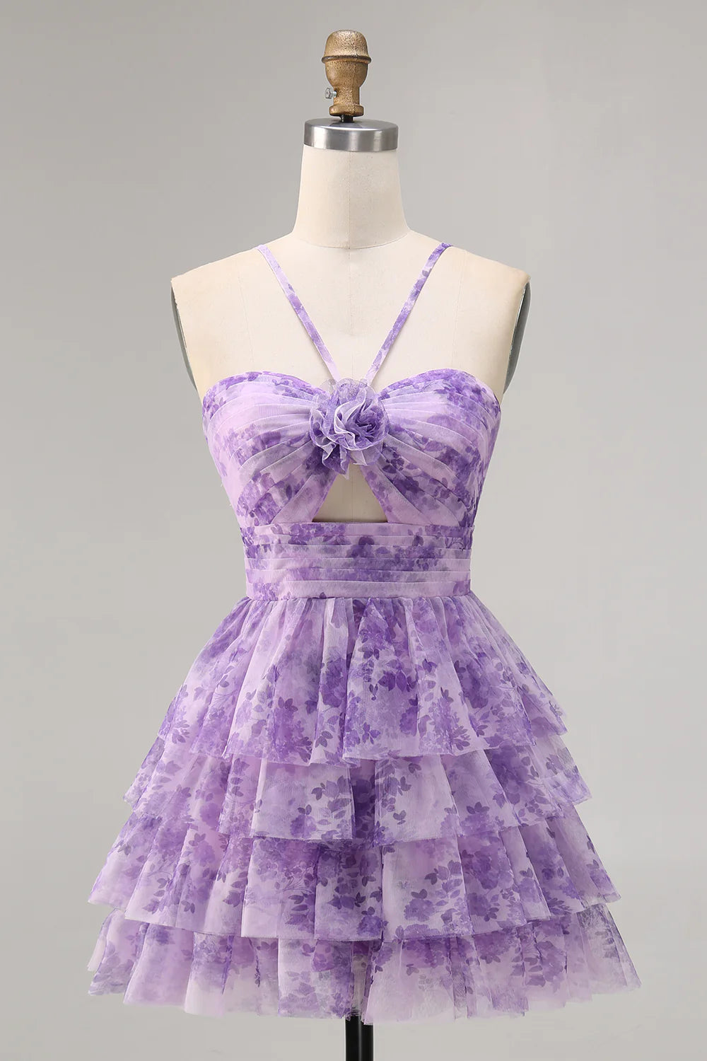 Flower A-line suspender printed layered back to school dress