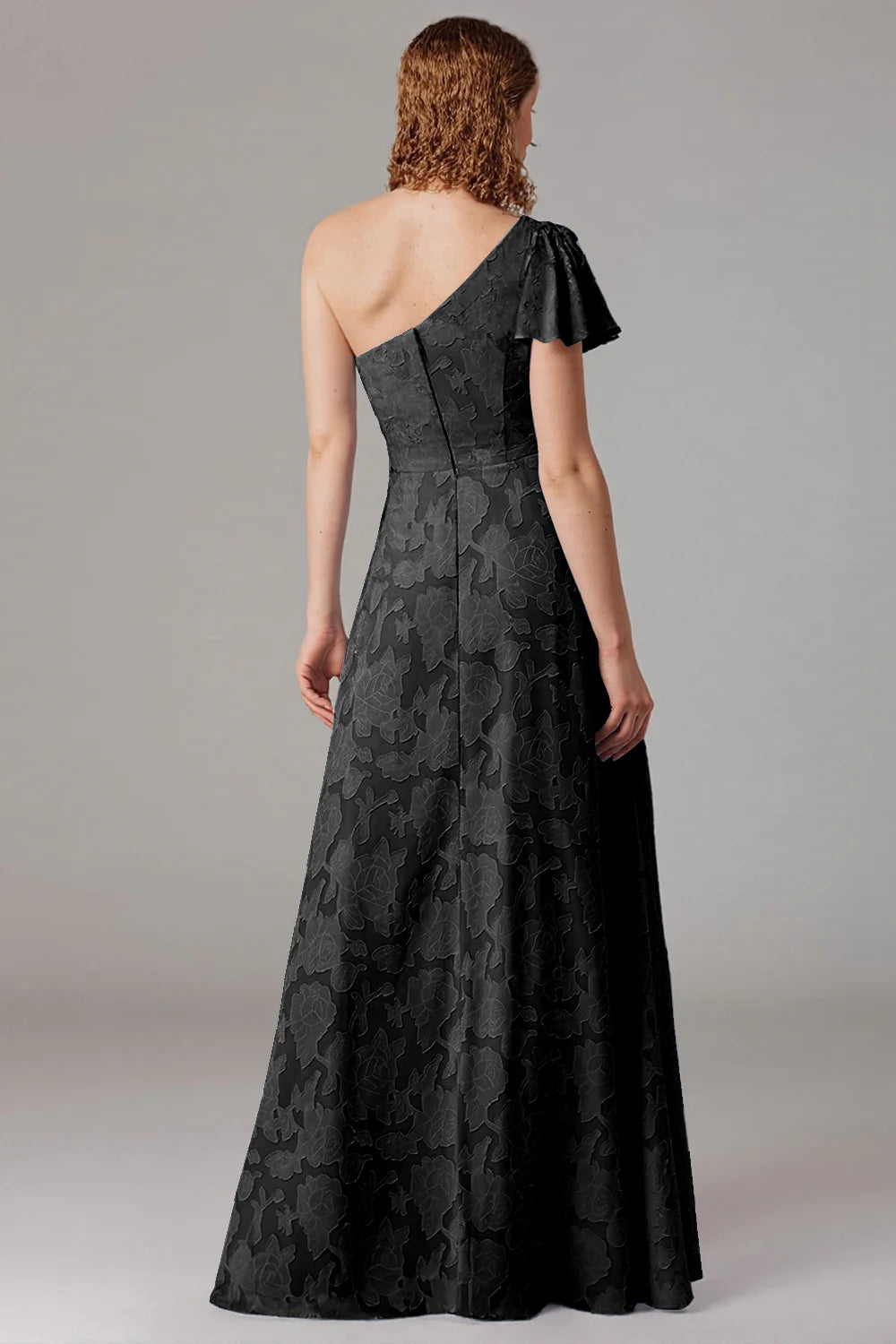 A-line shoulder cinched waist side slit dress