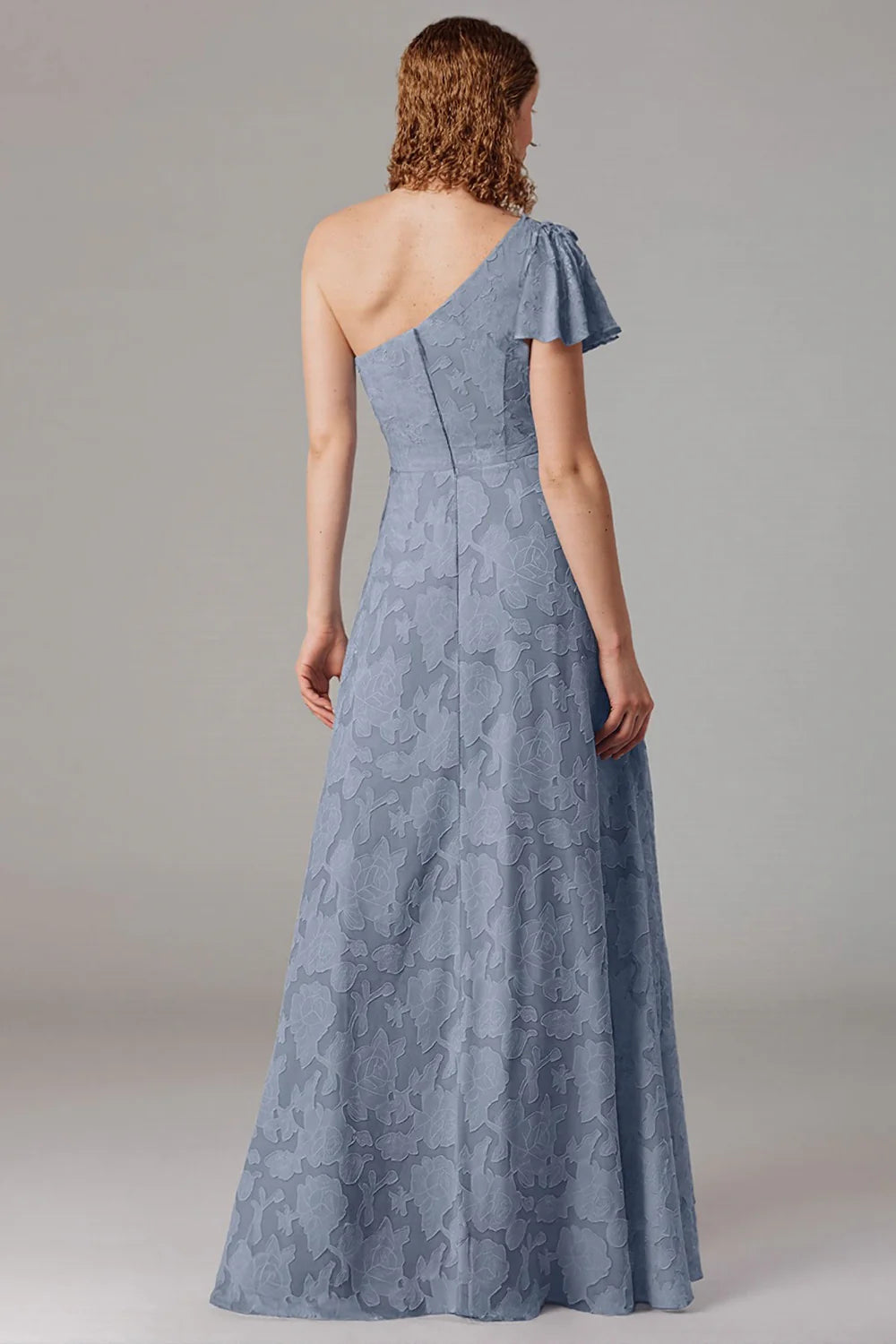 A-line shoulder cinched waist side slit dress
