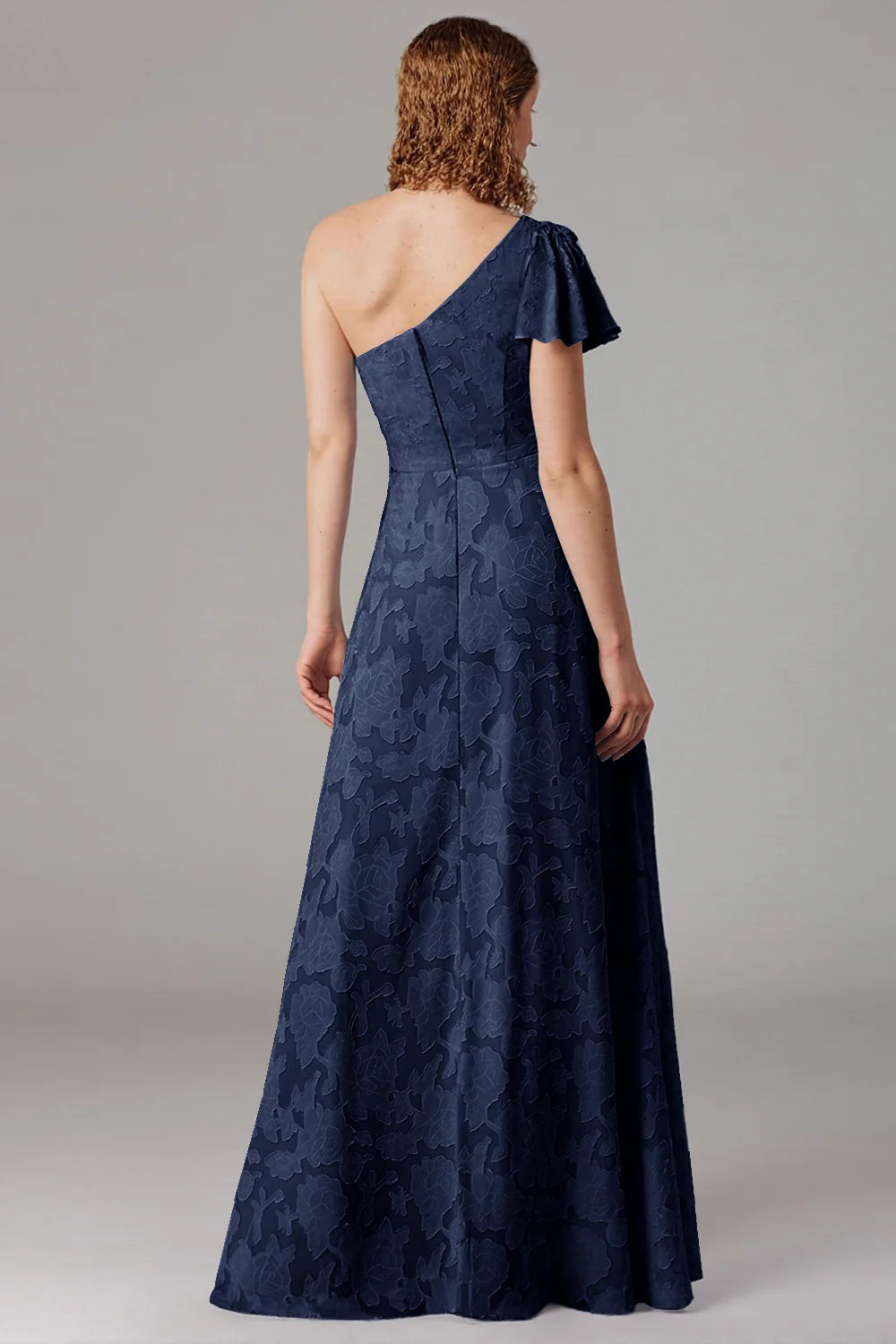 A-line shoulder cinched waist side slit dress