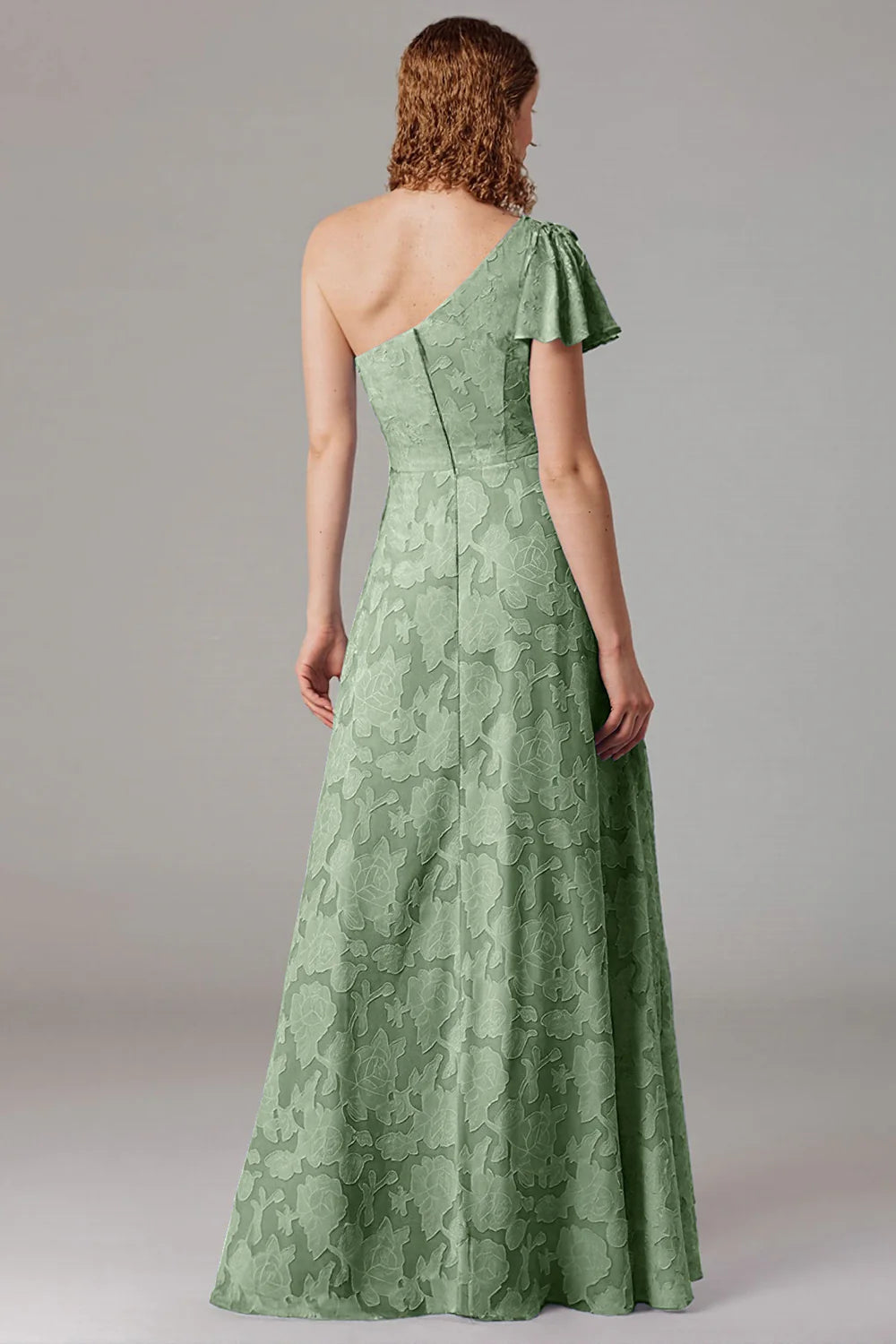 A-line shoulder cinched waist side slit dress
