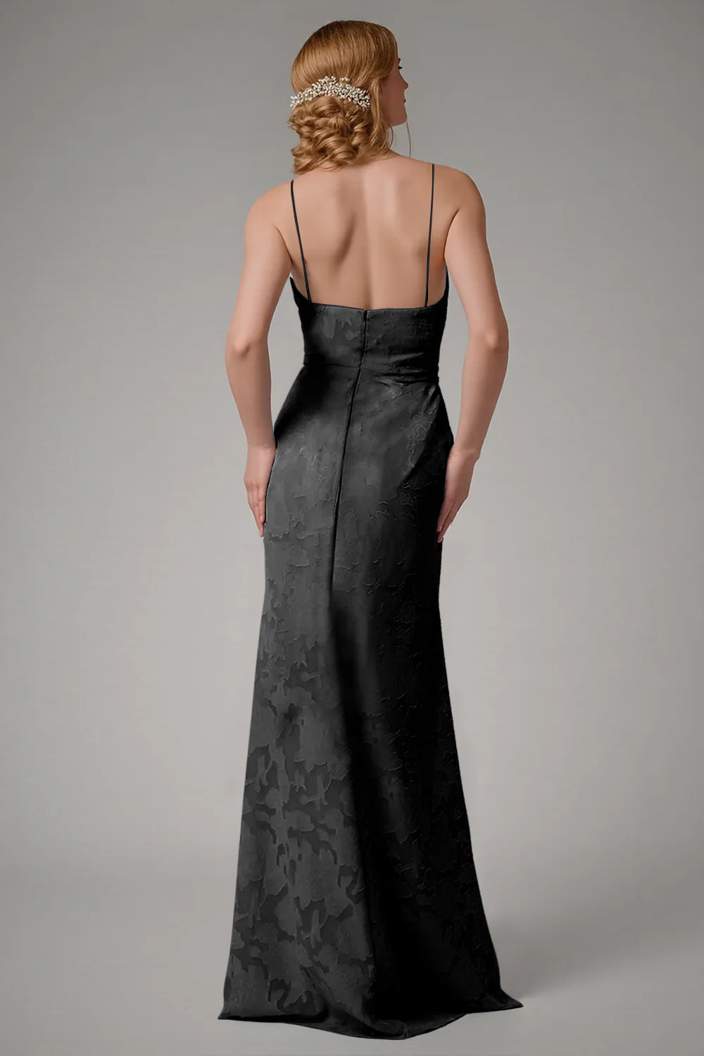 Square collar slim suspender backless waist cinching long skirt with side slit dress