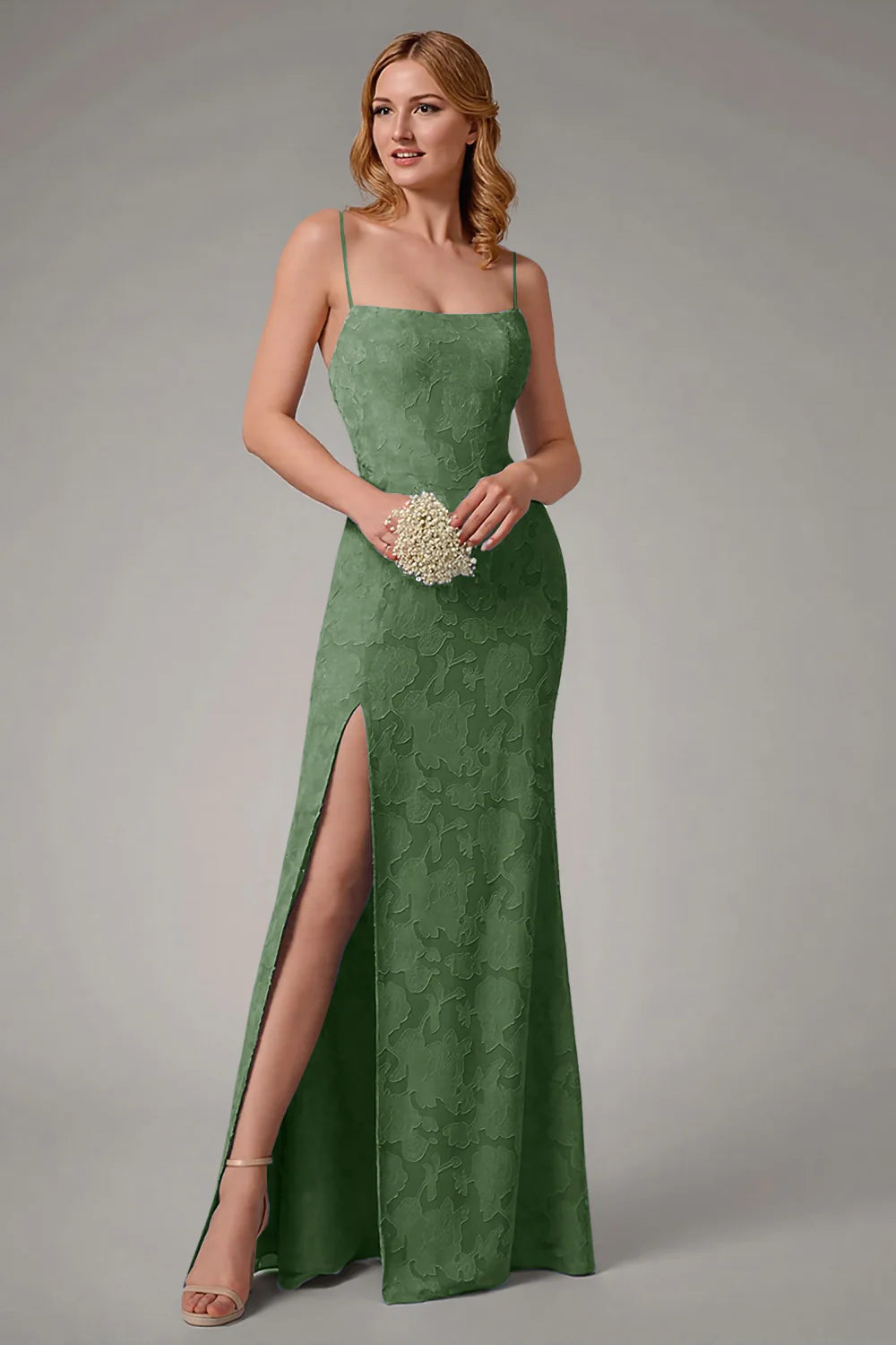 Square collar slim suspender backless waist cinching long skirt with side slit dress