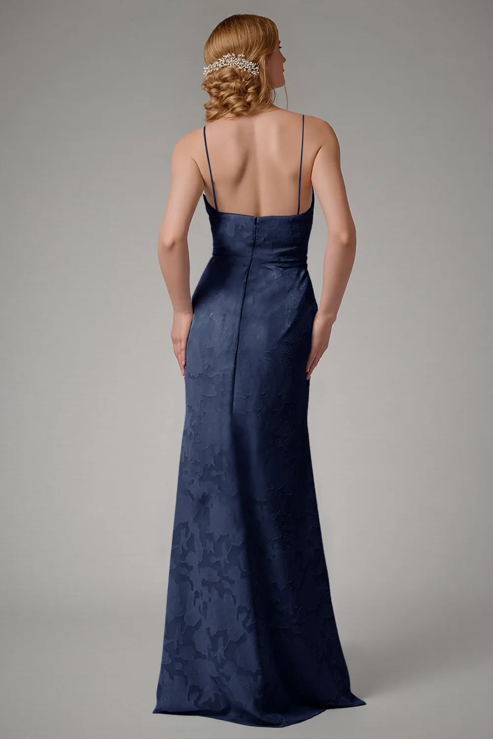 Square collar slim suspender backless waist cinching long skirt with side slit dress