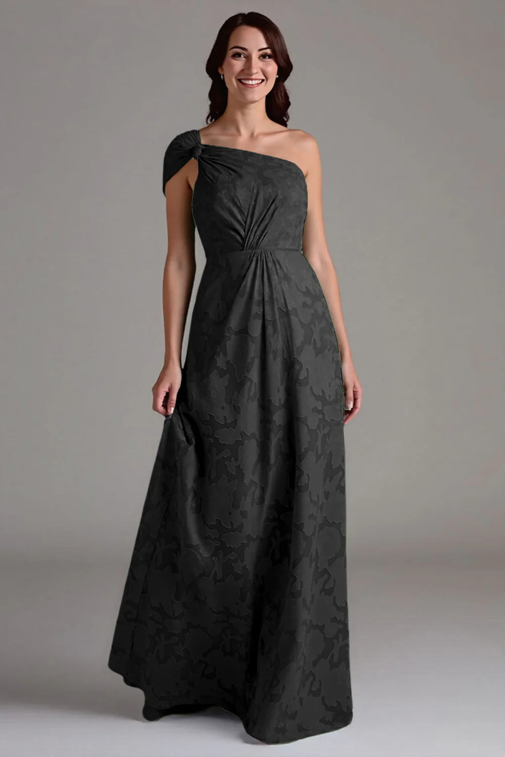 Single shoulder A-line pleated long skirt bridesmaid dress