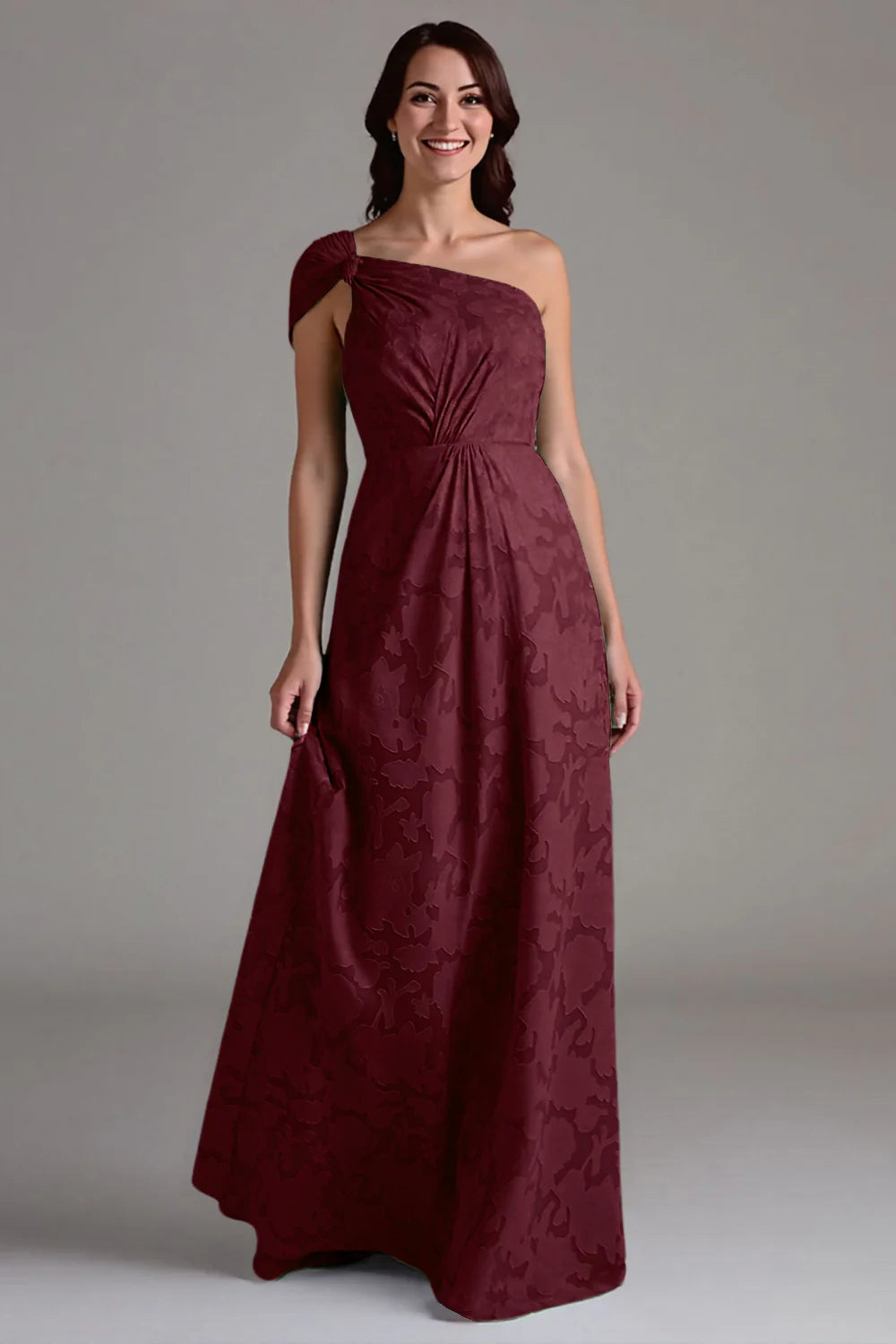 Single shoulder A-line pleated long skirt bridesmaid dress