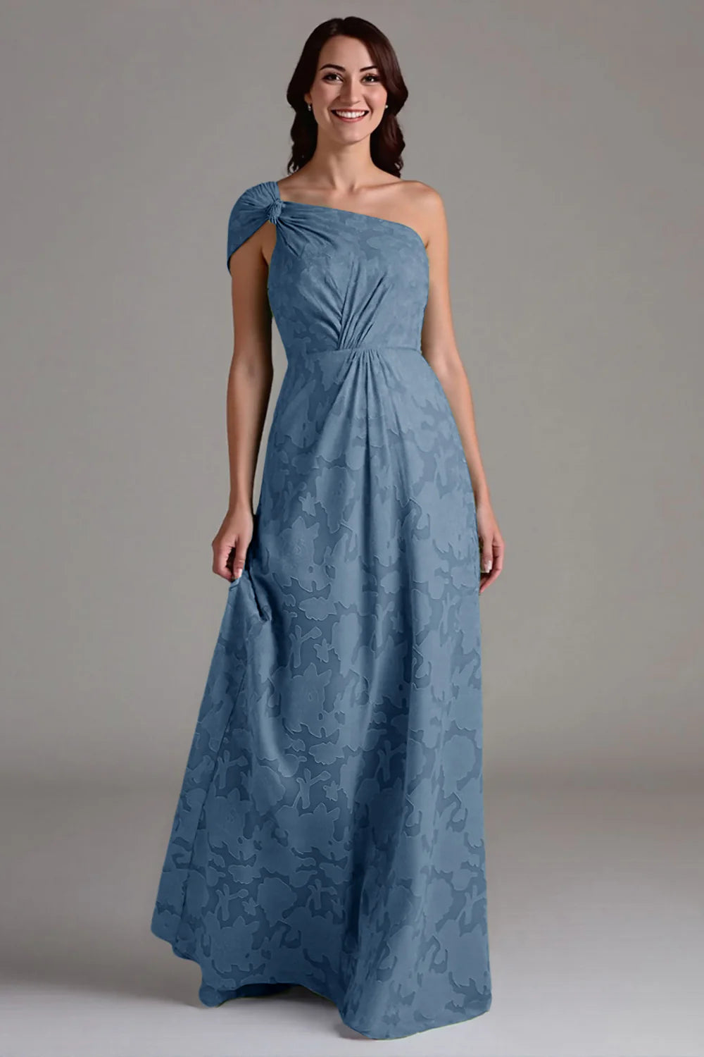 Single shoulder A-line pleated long skirt bridesmaid dress