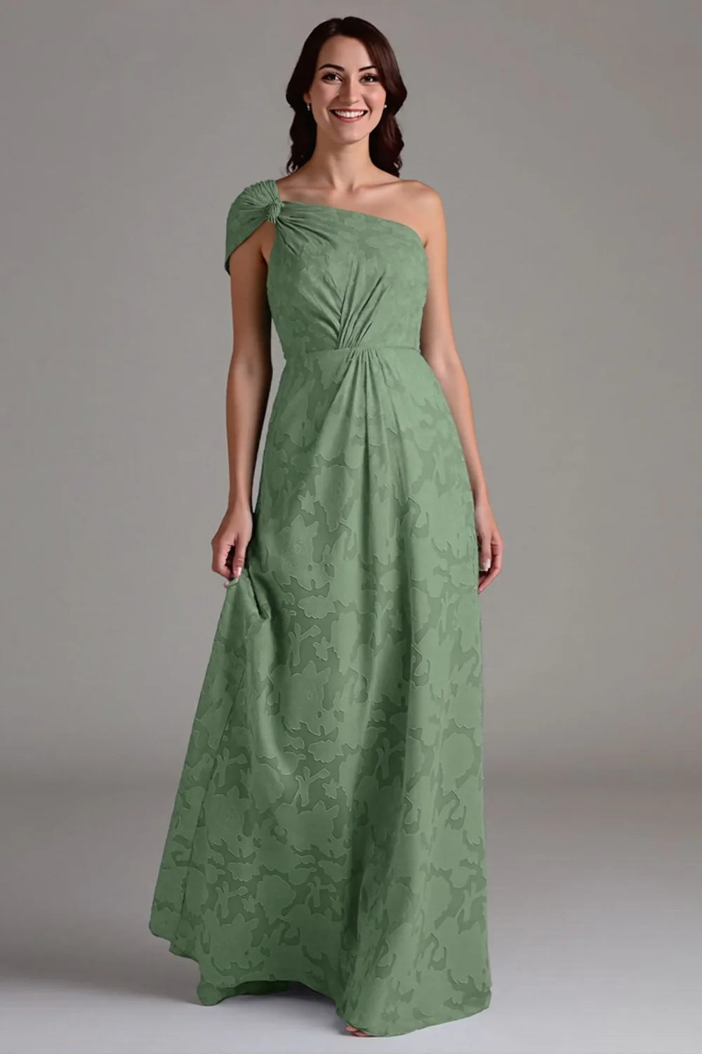 Single shoulder A-line pleated long skirt bridesmaid dress