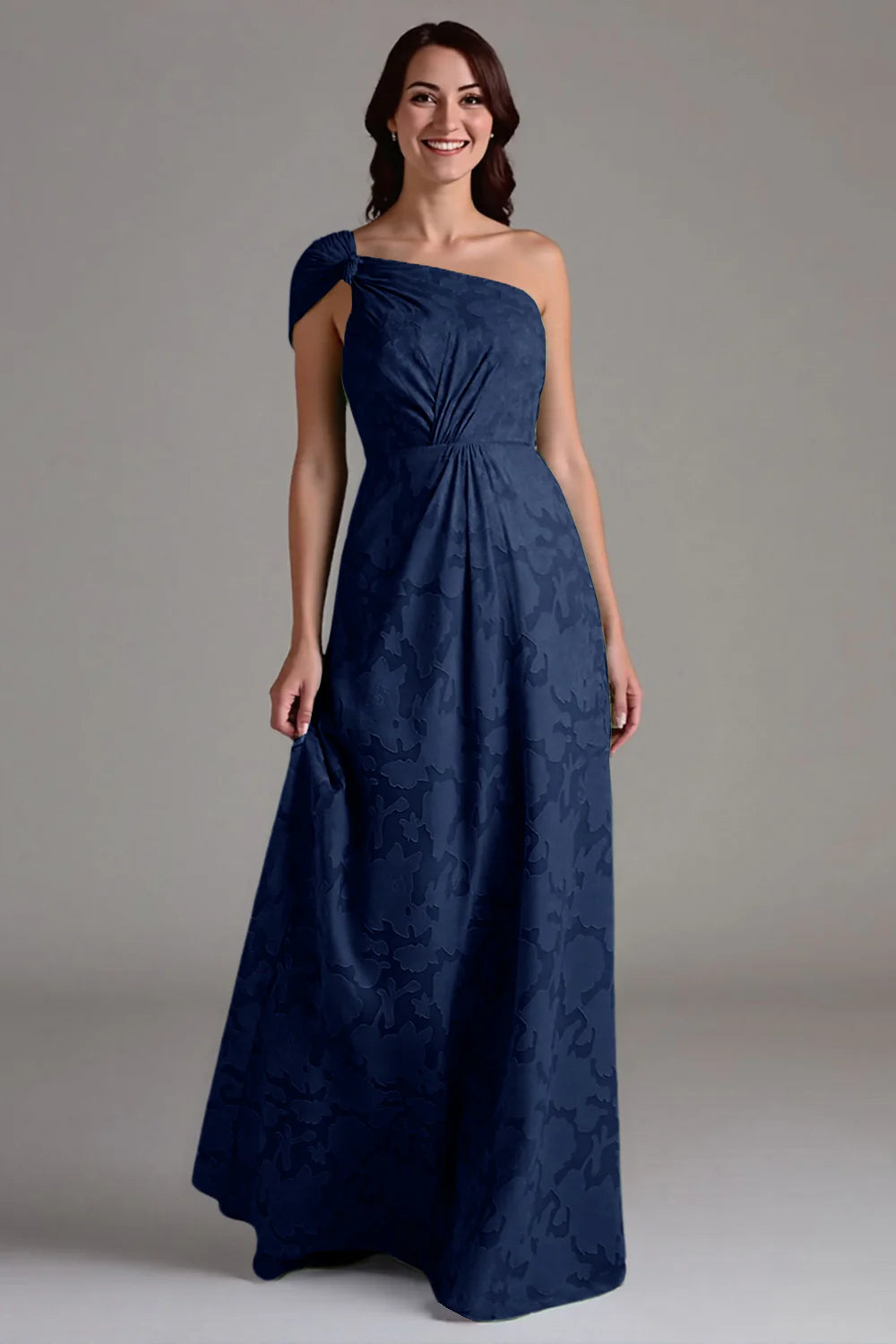 Single shoulder A-line pleated long skirt bridesmaid dress