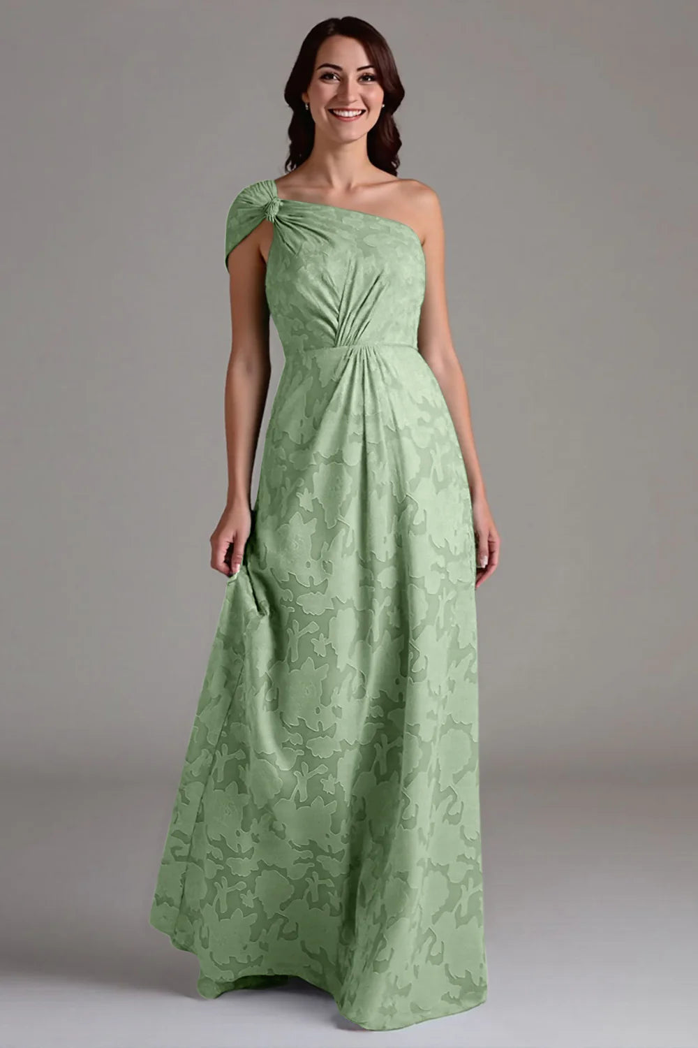 Single shoulder A-line pleated long skirt bridesmaid dress