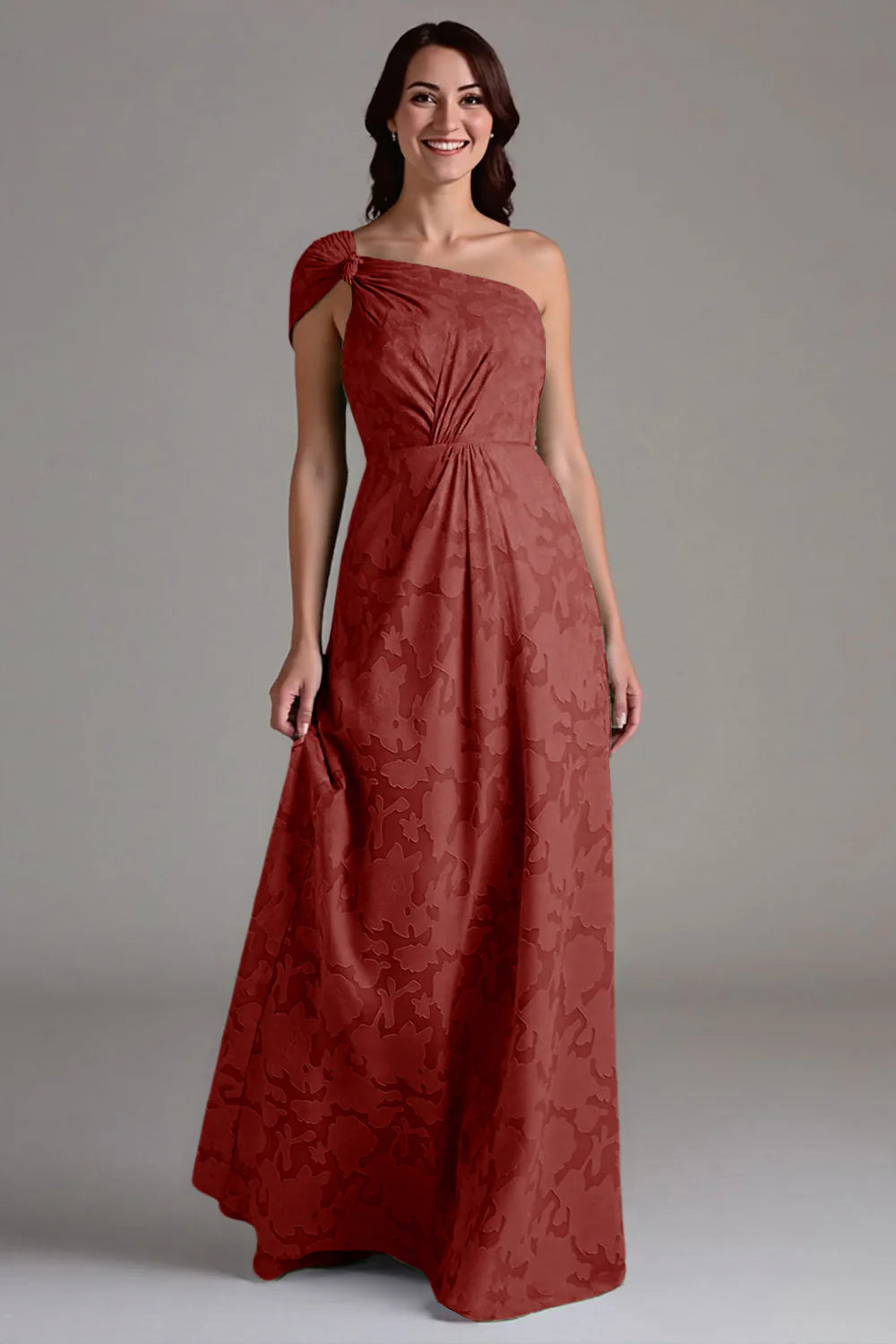 Single shoulder A-line pleated long skirt bridesmaid dress
