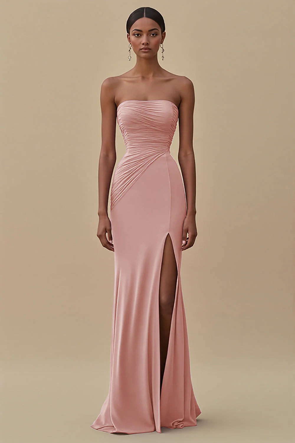 Sleeveless strapless mermaid pleated formal dress