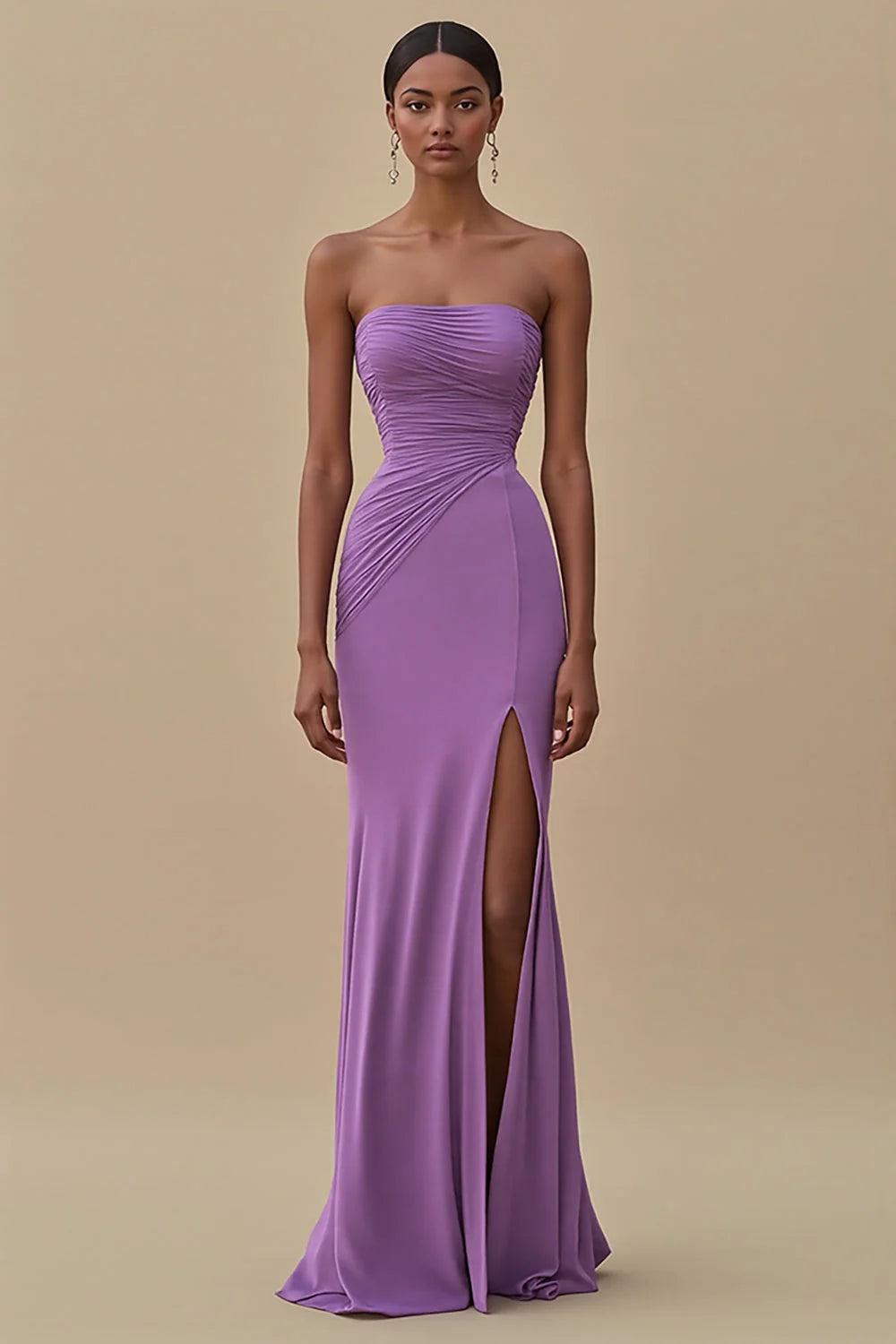 Sleeveless strapless mermaid pleated formal dress
