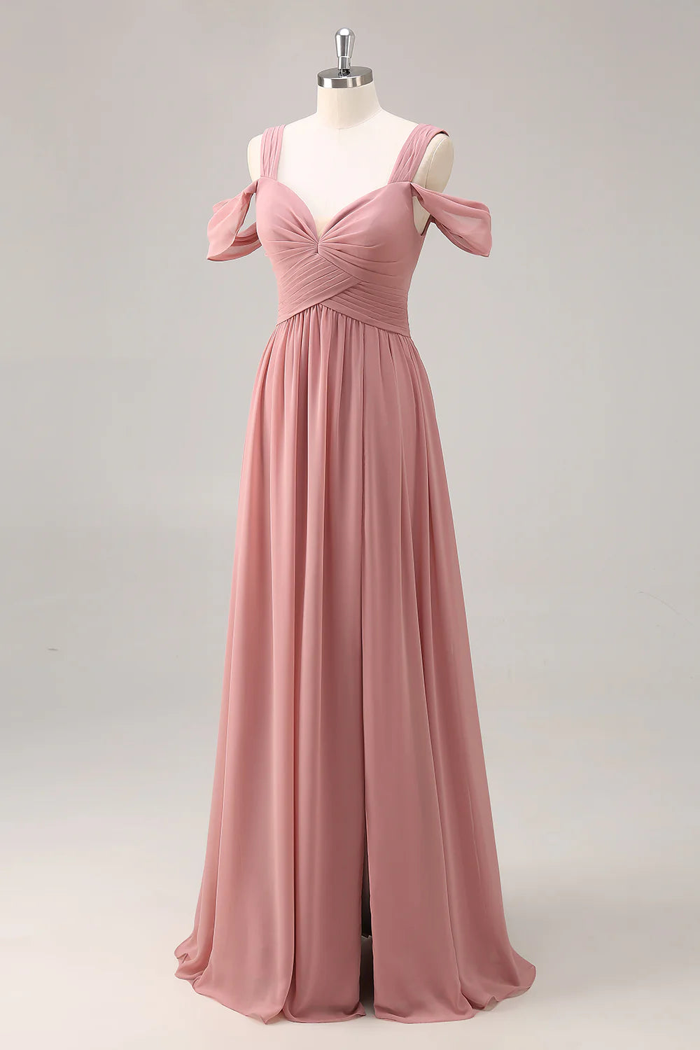 A-shaped cold shoulder chiffon long bridal dress
