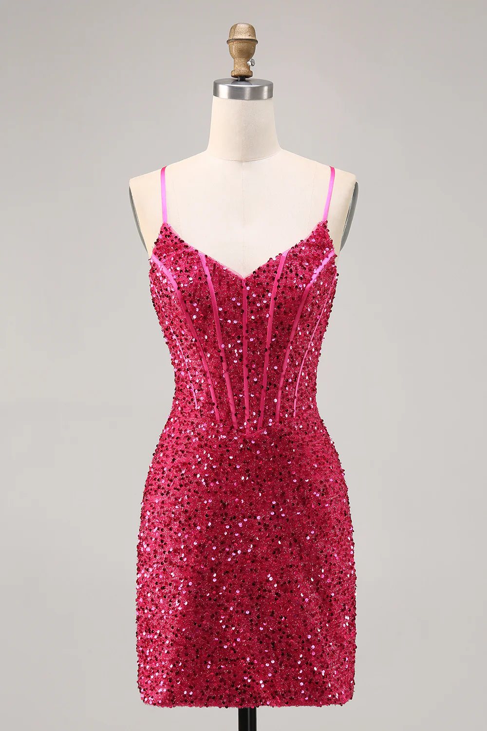 Thin shoulder strap tight corset sequined back to school dress