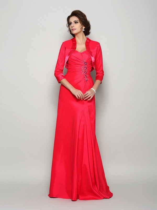 A-Line Elastic Woven Satin Straps Sleeveless Sweep/Brush Train With Applique Mother of the Bride Dresses