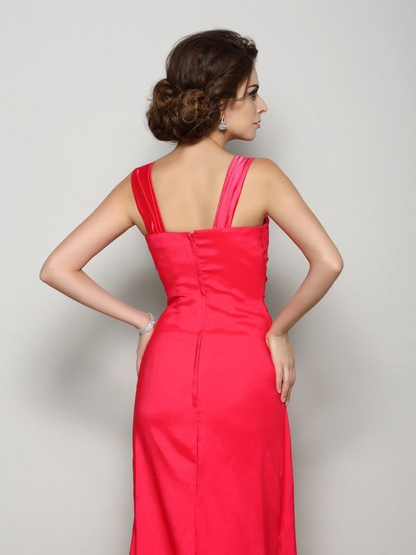 A-Line Elastic Woven Satin Straps Sleeveless Sweep/Brush Train With Applique Mother of the Bride Dresses