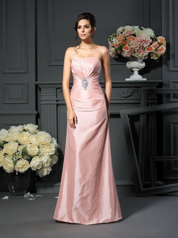 A-Line Taffeta Strapless Sleeveless Floor-Length With Pleats Mother of the Bride Dresses