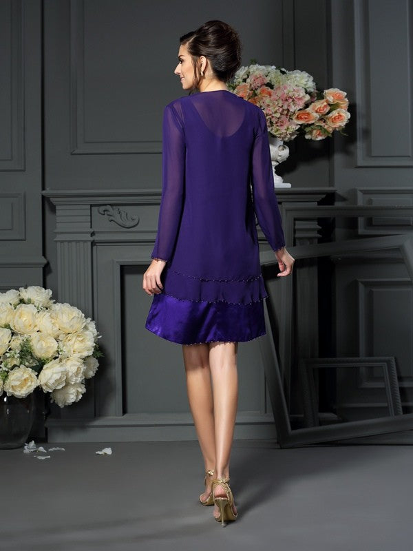 A-Line Chiffon Square Sleeveless Knee-Length With Beading Mother of the Bride Dresses