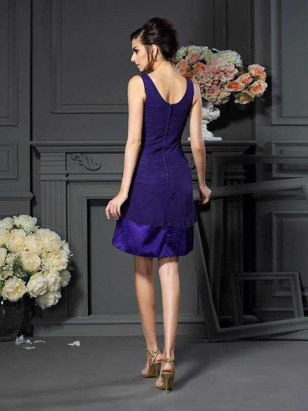 A-Line Chiffon Square Sleeveless Knee-Length With Beading Mother of the Bride Dresses