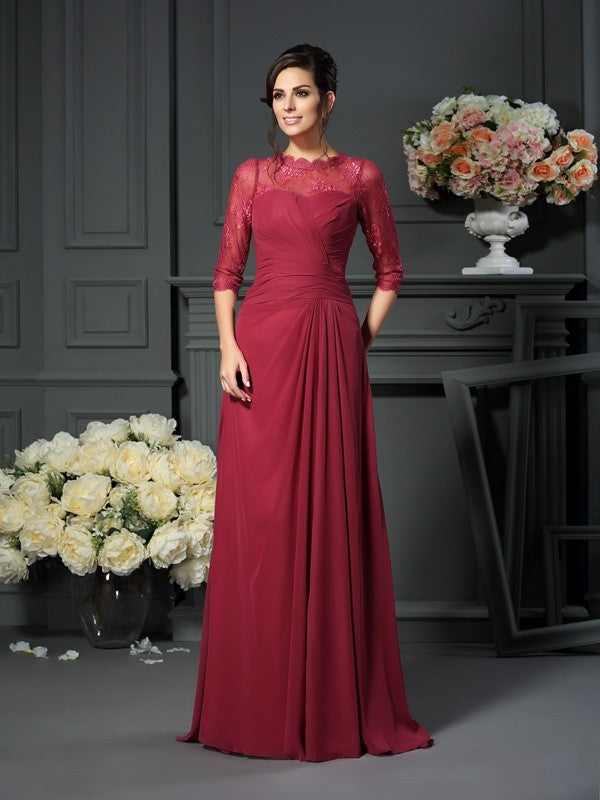 A-Line Chiffon Scoop 1/2 Sleeves Sweep/Brush Train With Applique Mother of the Bride Dresses