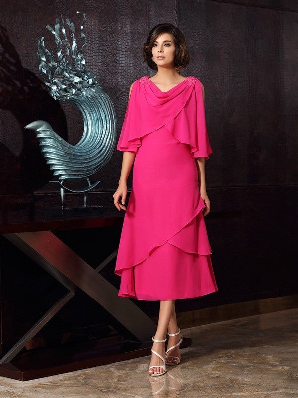 A-line chiffon round neck mom dress dress
