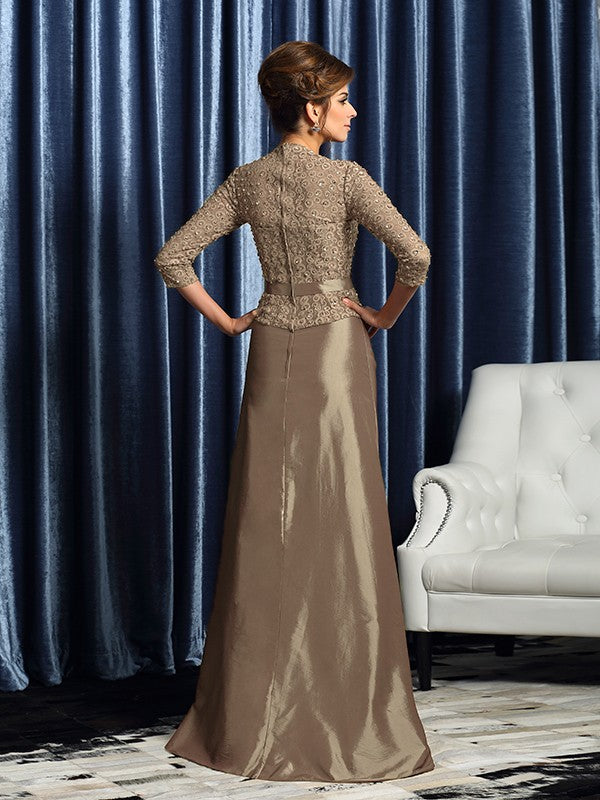 A-Line Taffeta V-neck 3/4 Sleeves Floor-Length With Bowknot Mother of the Bride Dresses