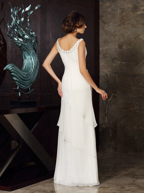 Sheath Chiffon Scoop Sleeveless Floor-Length With Beading Mother of the Bride Dresses