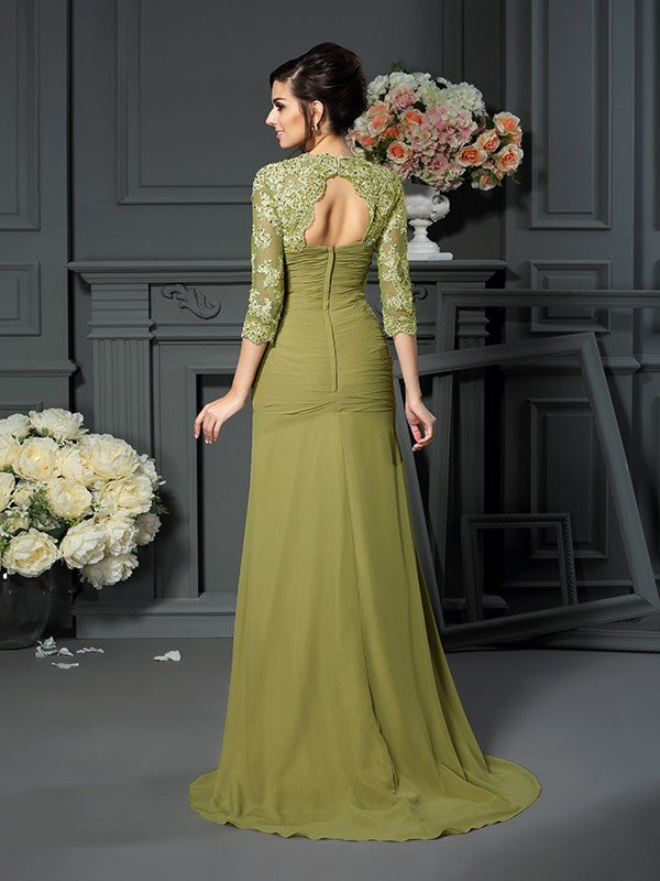 A-Line Chiffon Sweetheart 1/2 Sleeves Floor-Length With Hand-Made Flower Mother of the Bride Dresses