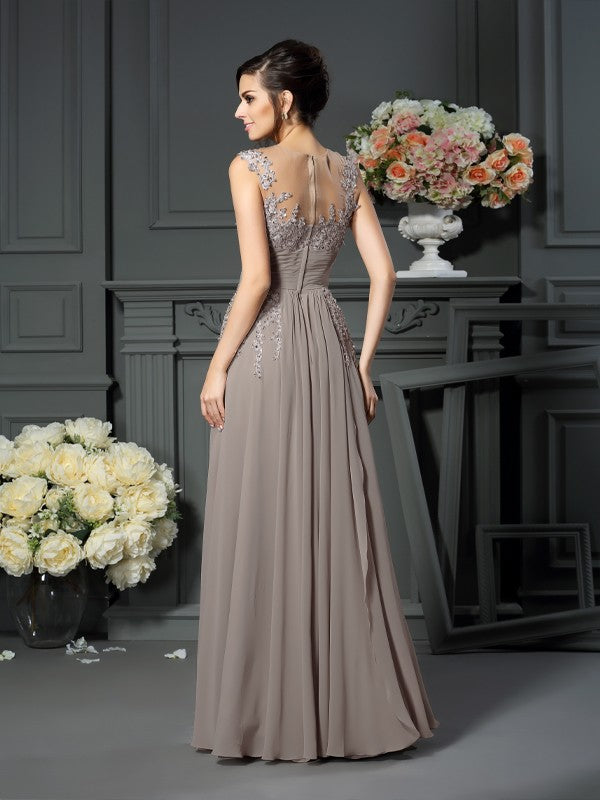 A-Line Chiffon Scoop Sleeveless Floor-Length With Beading Mother of the Bride Dresses