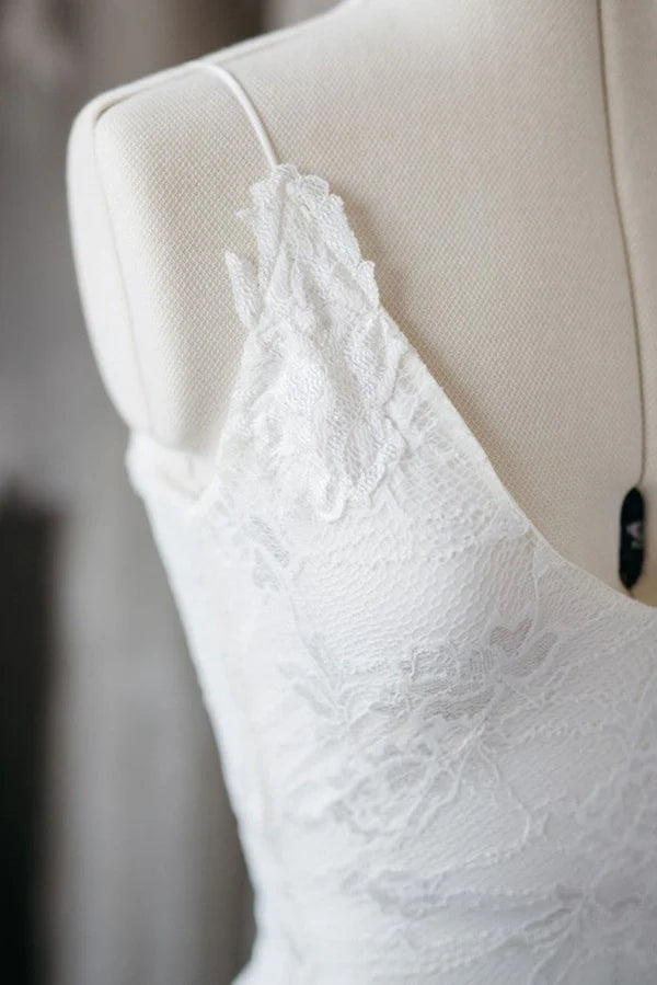 Mermaid thin suspender backless lace wedding dress