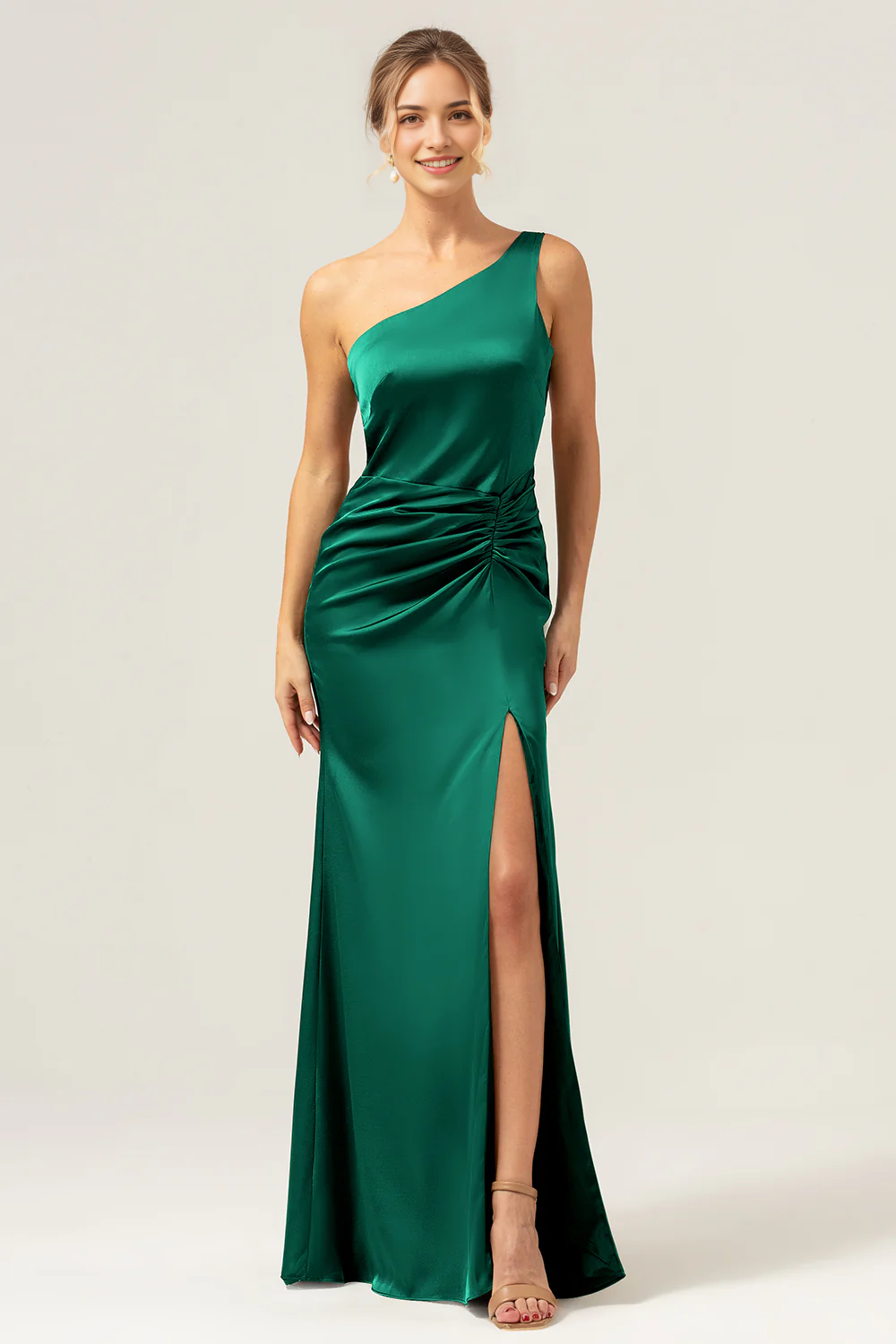 Elegant mermaid one shoulder pleated backless bridesmaid dress
