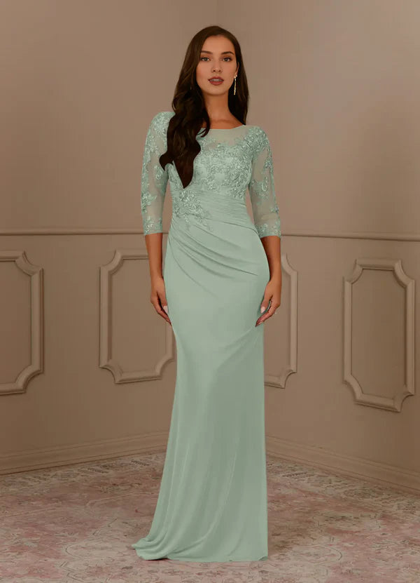 Mermaid lace long sleeved and floor length mother of bride dress