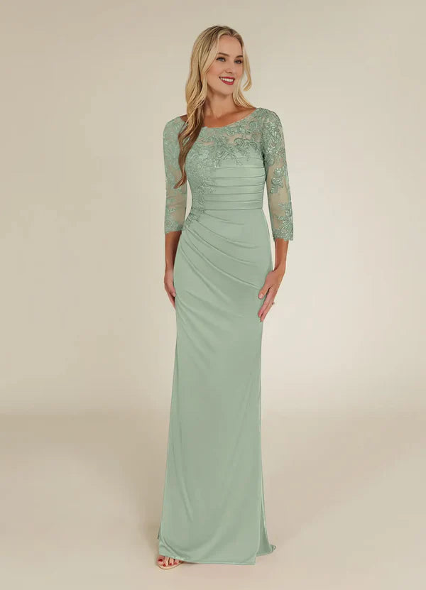 Round neck tight lace and floor length mother of bride dress