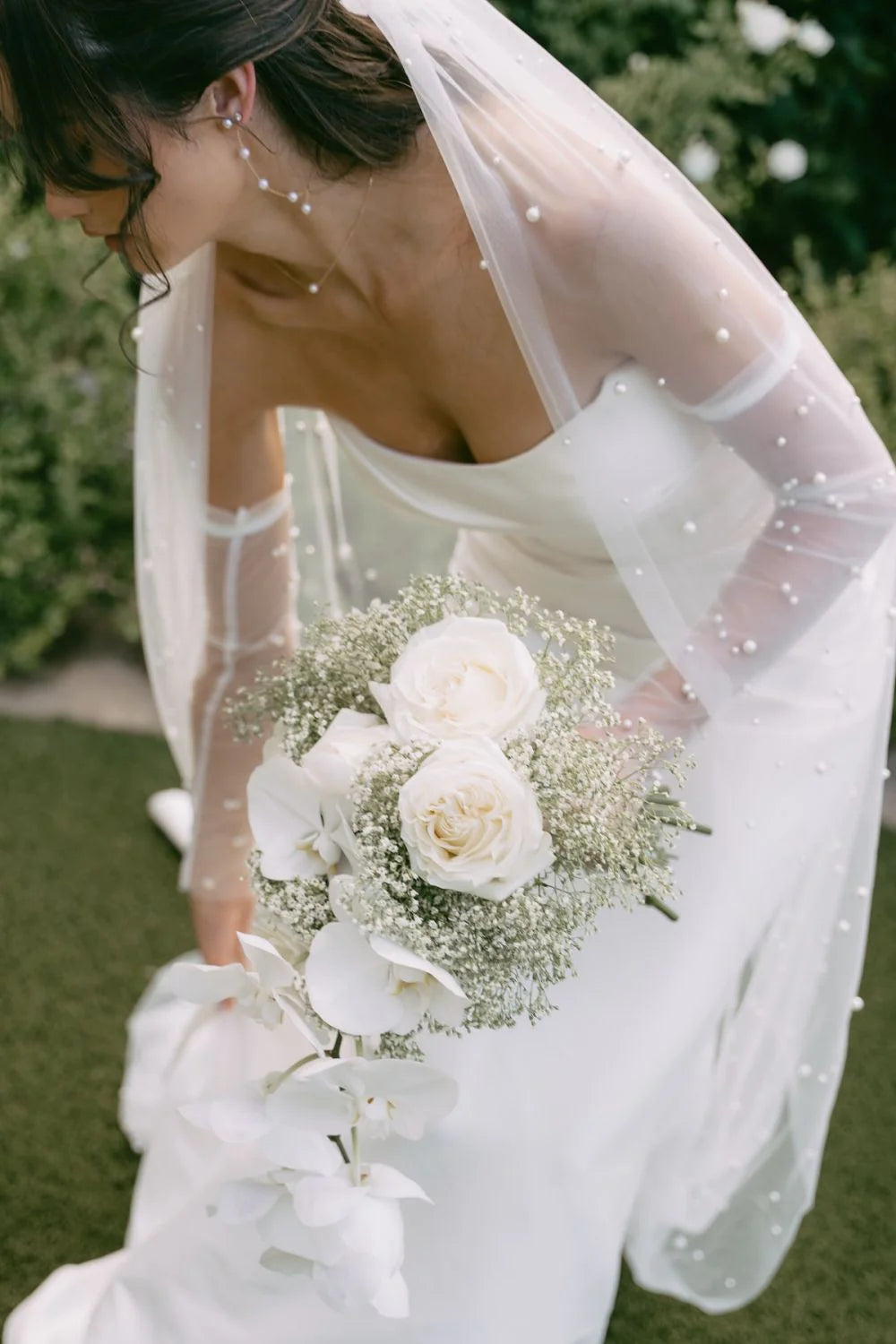 Stunning Mermaid Strapless White Satin Long Wedding Dress with Sweep Train