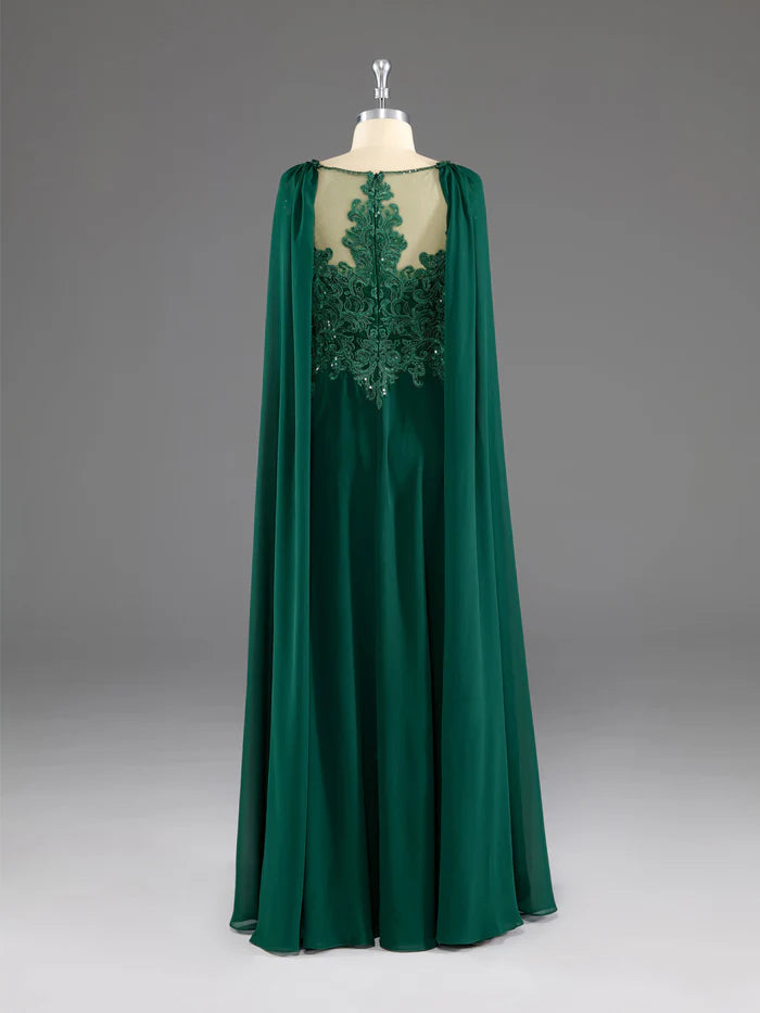 Dark Green A-Line Lace Appliques Chiffon Prom Dress