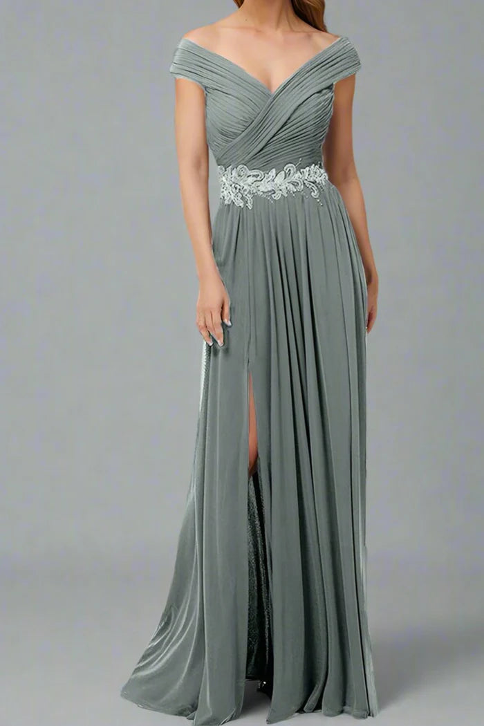A-Line V Neck Off The Shoulder Sleeveless Mother of The Bride Dresses