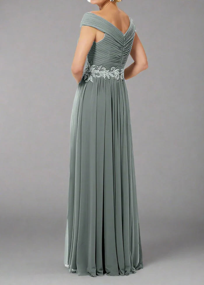 A-Line V Neck Off The Shoulder Sleeveless Mother of The Bride Dresses