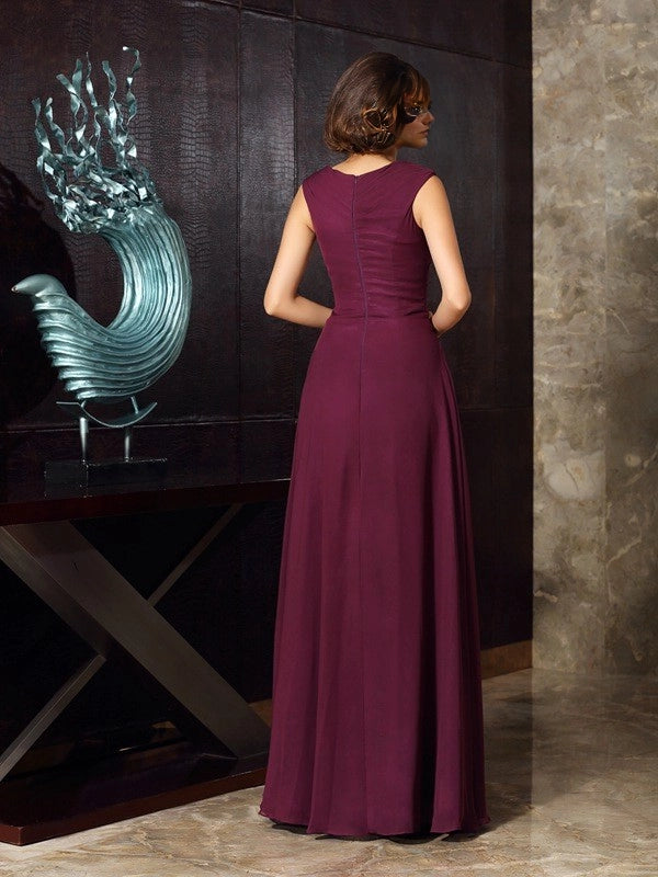 A-Line Chiffon Scoop Sleeveless Floor-Length With Beading Mother of the Bride Dresses