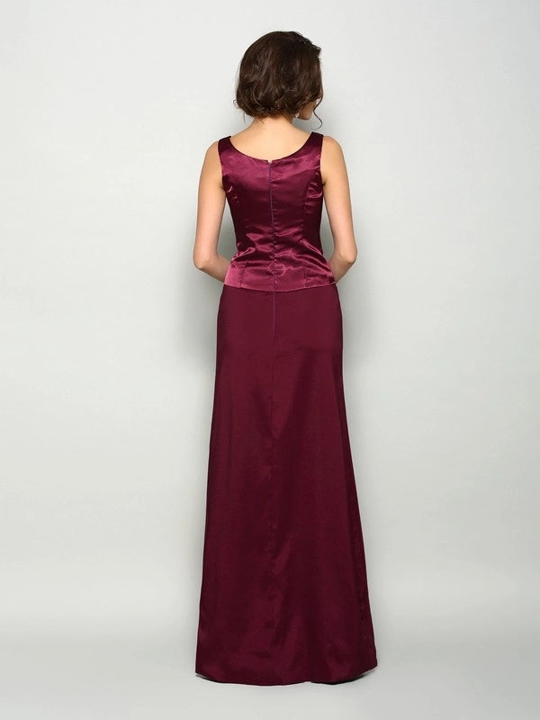 A-Line Elastic Woven Satin Square Sleeveless Floor-Length With Ruched Mother of the Bride Dresses