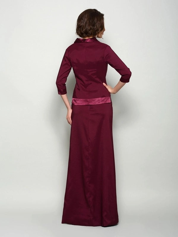 A-Line Elastic Woven Satin Square Sleeveless Floor-Length With Ruched Mother of the Bride Dresses