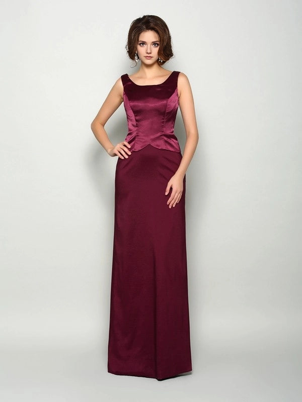 A-Line Elastic Woven Satin Square Sleeveless Floor-Length With Ruched Mother of the Bride Dresses