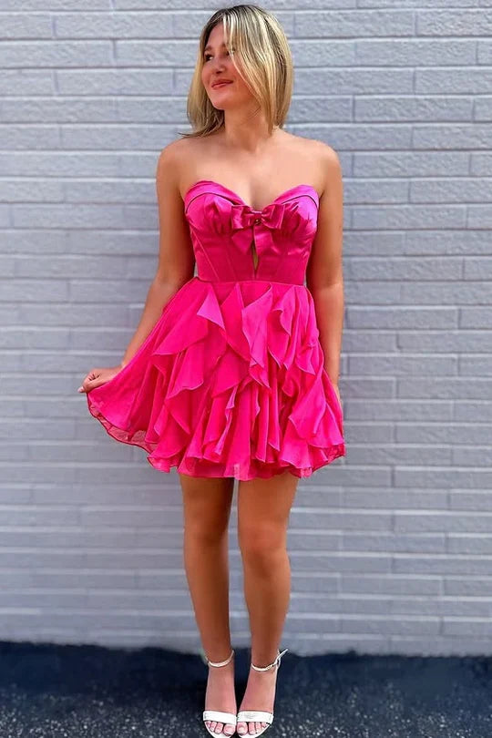 A-Line Ruffles Empire-Waist Sleeveless Strapless Short Homecoming Dress