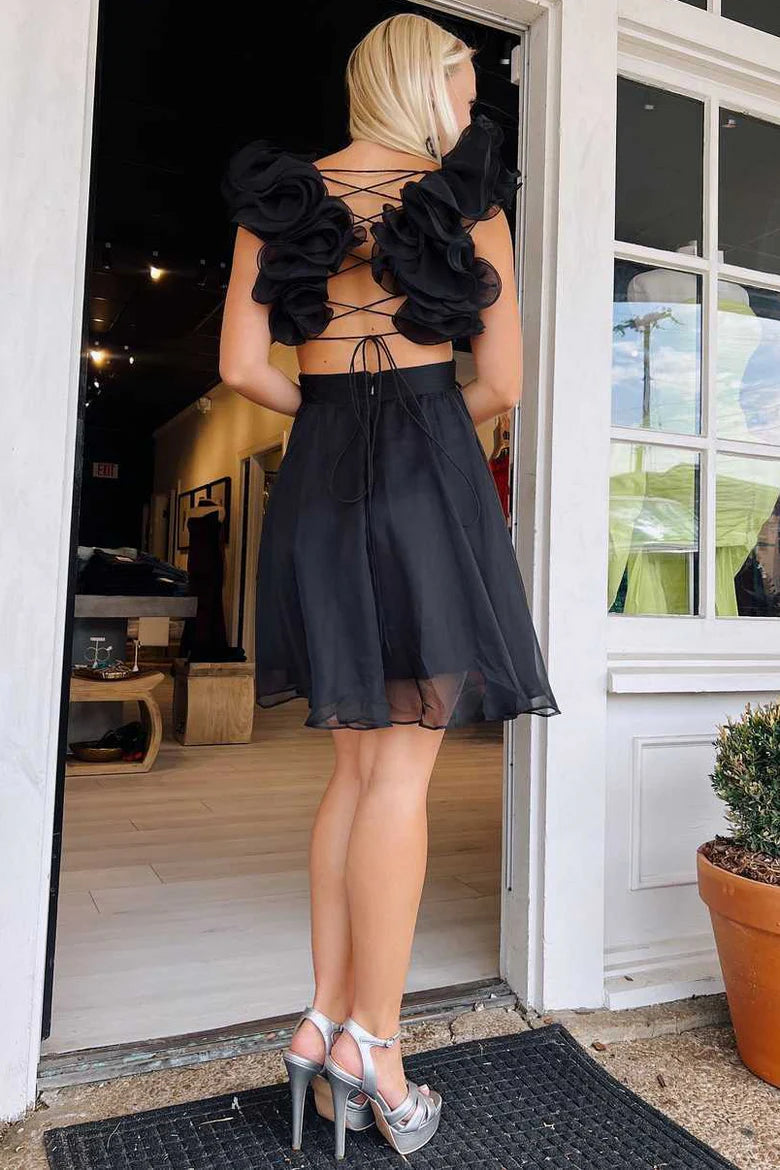 A-Line Straps Ruffles V-Neck Empire-Waist Sleeveless Short Homecoming Dress