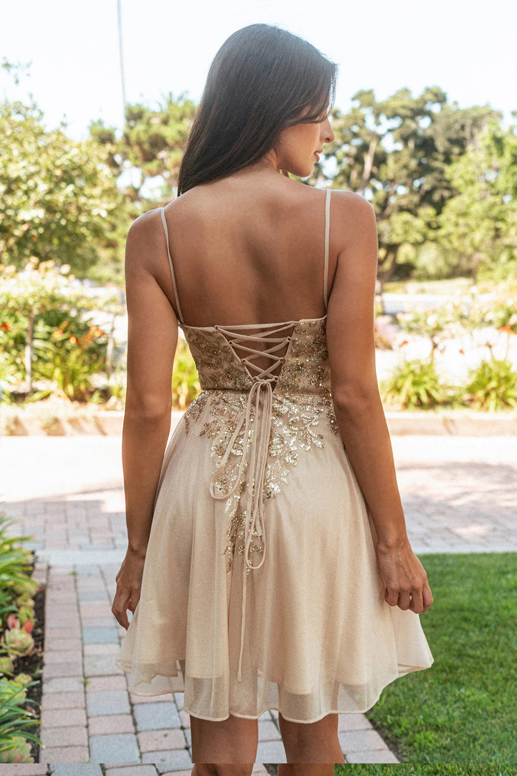 A-line applique sleeveless tight corset jumpsuit short skirt