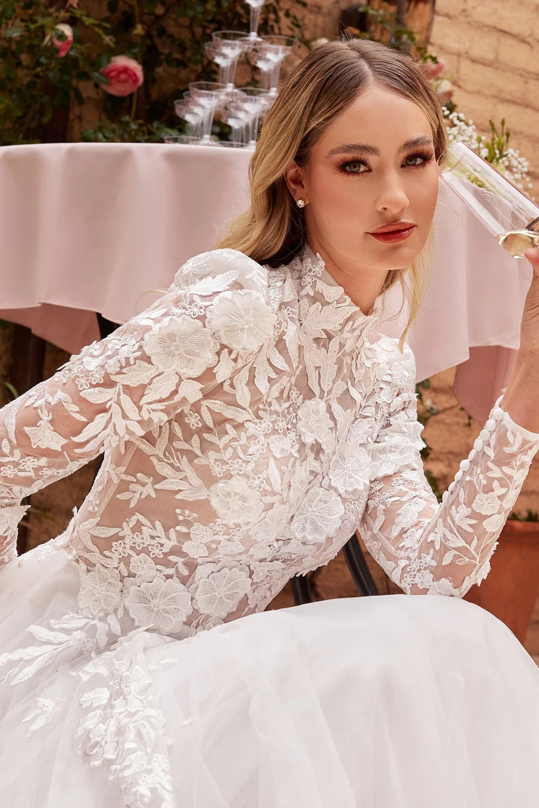 A-line decal long sleeved wedding dress