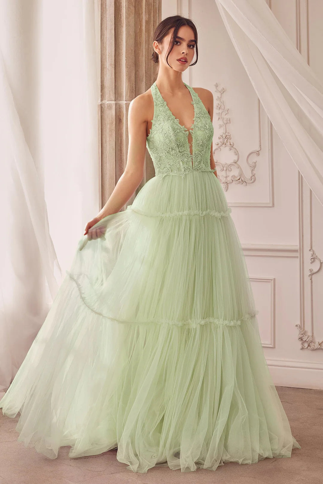 A-line neck hanging suspender deep V-dress backless