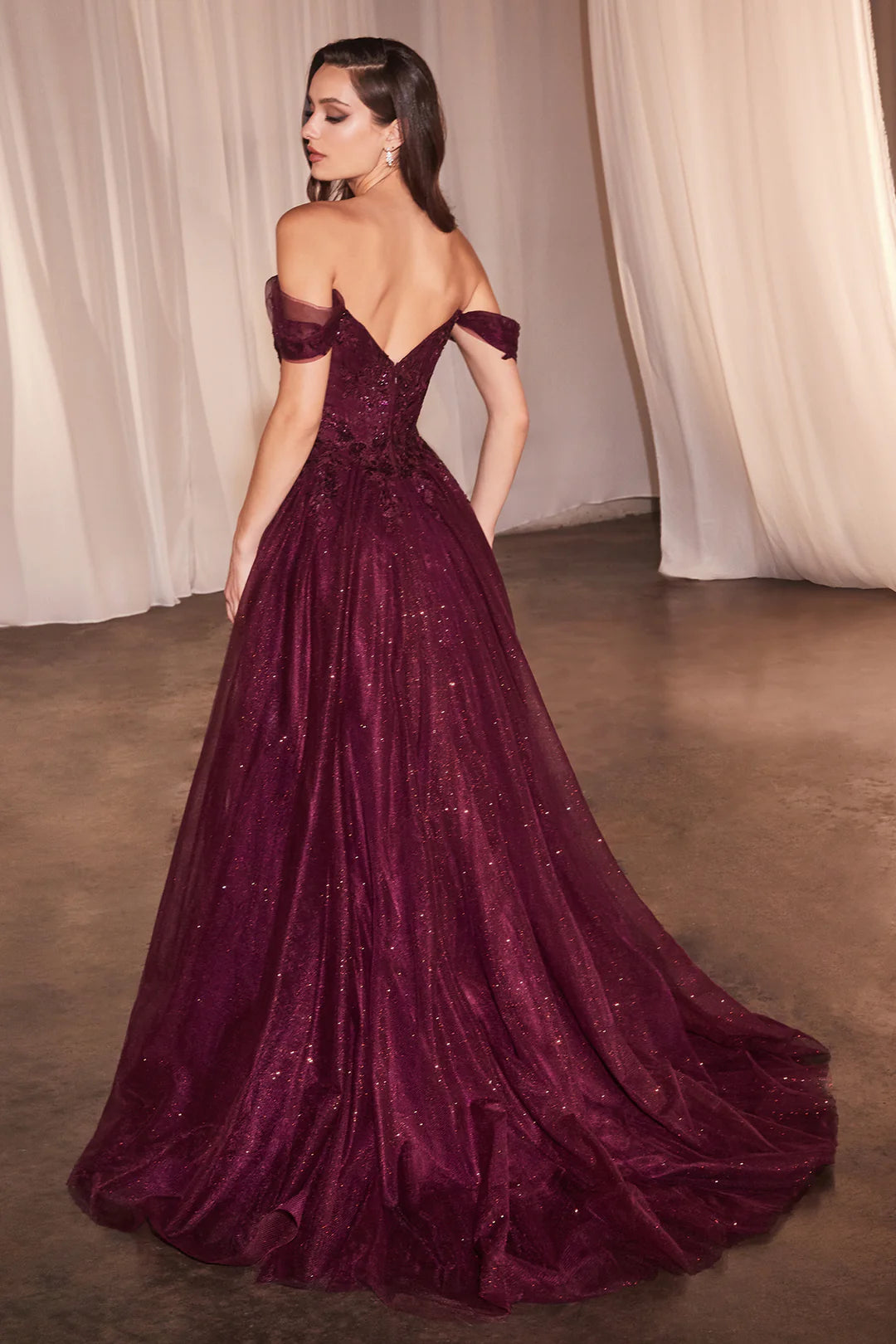 A-line shoulder strapless dress with lace decals