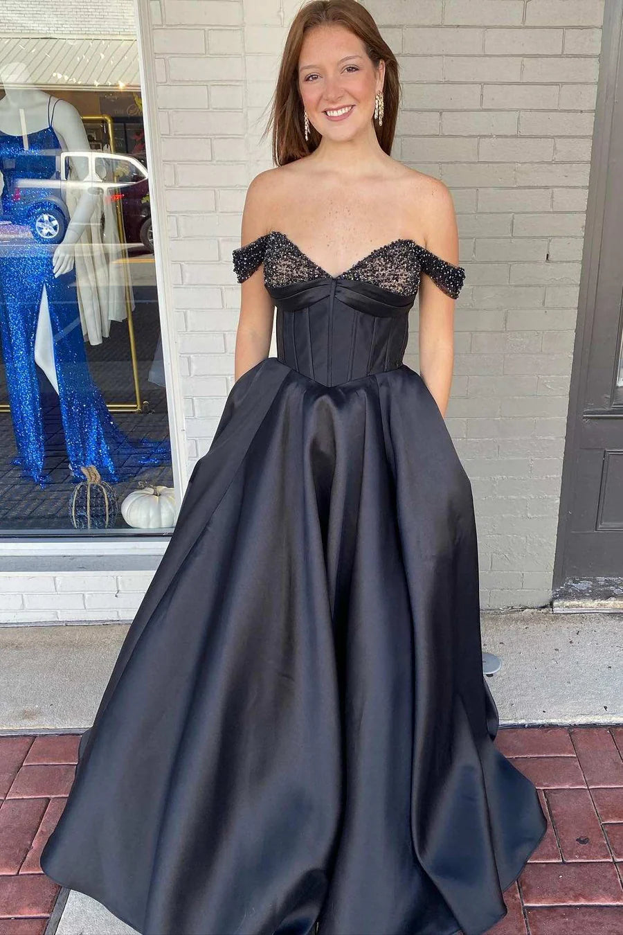 A-line sleeveless off shoulder ball gown