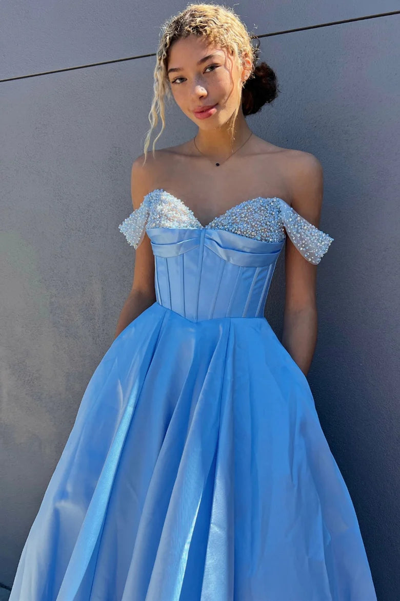 A-line sleeveless off shoulder ball gown